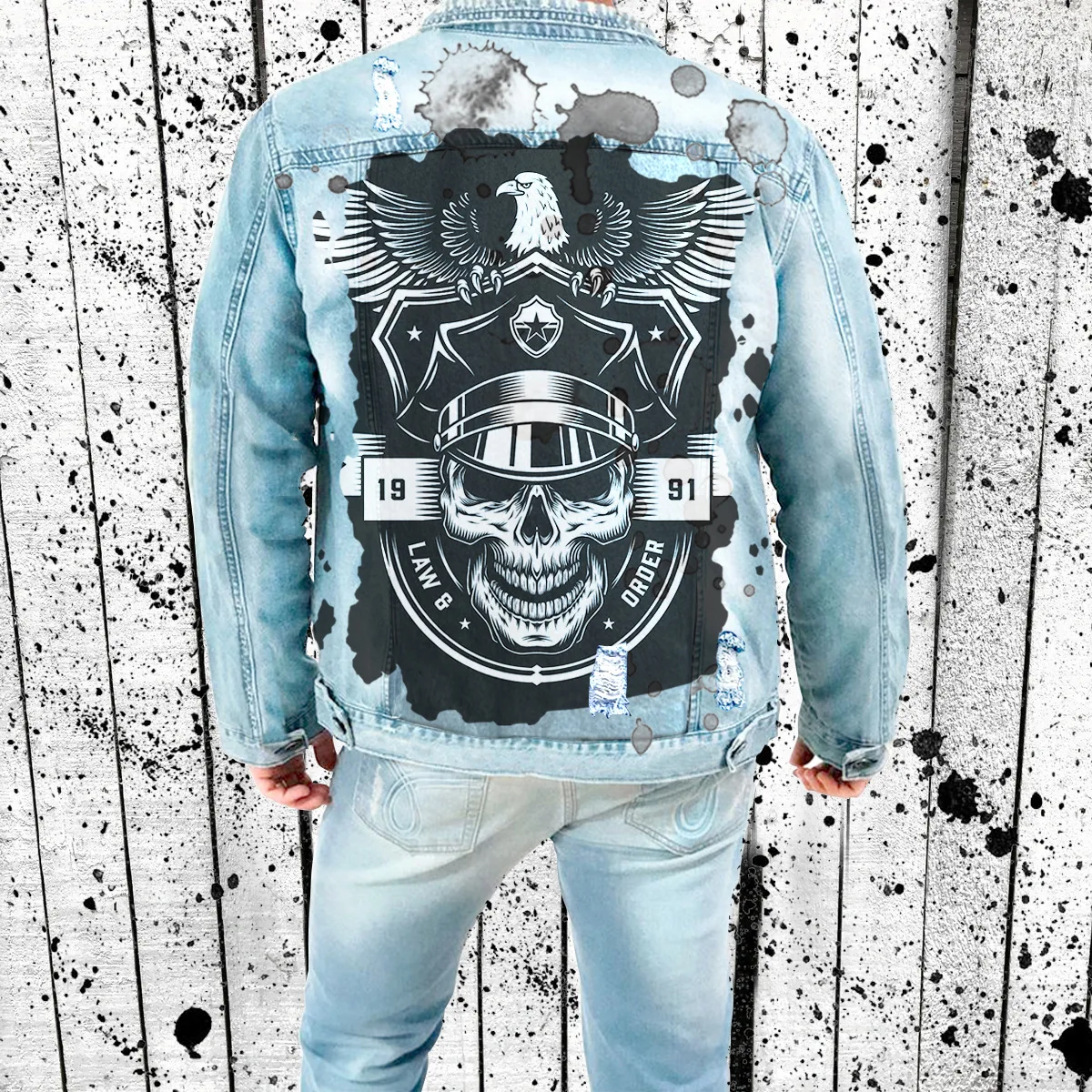 American Street Retro Denim Motorcycle Jacket, Washes Holes, Autumn and Winter, New, Wholesale