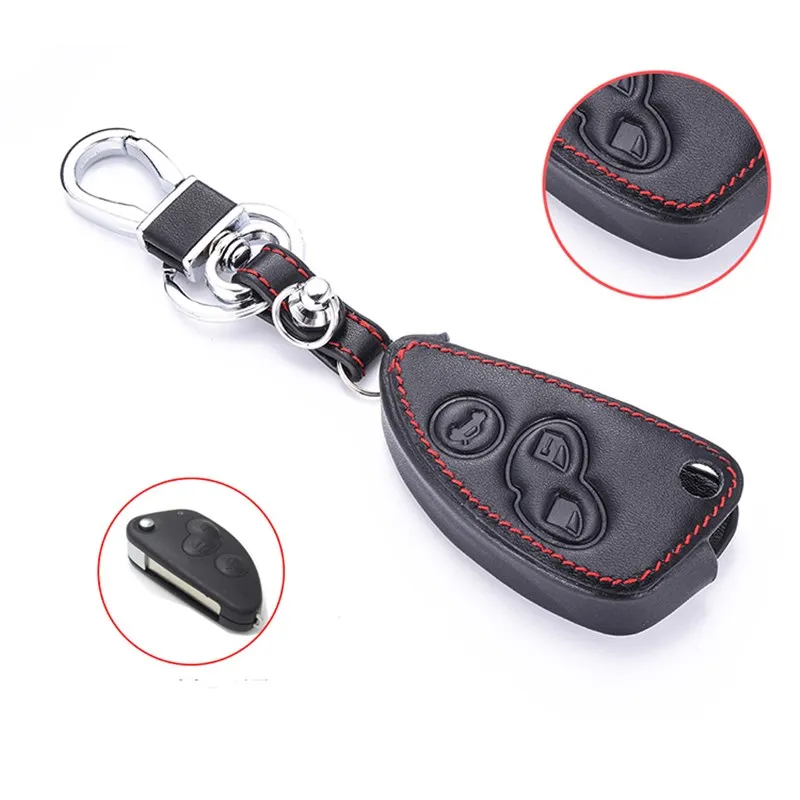 Leather Car Key Case holder bag For Alfa Romeo 147 156 166 GT JTD TS 3 Buttons Folding Keychain Holder Remote Fobs Shell Cover