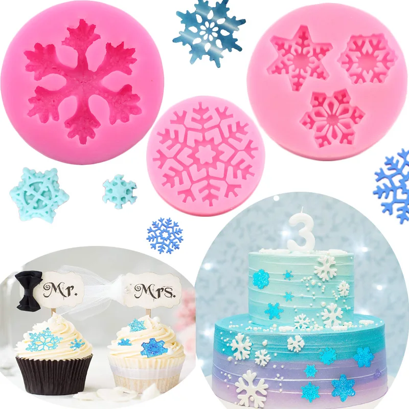 Snowflake Silicone Mold DIY Party Cupcake Topper Fondant Cake Decorating Tools Candy Polymer Clay Chocolate Gumpaste Moulds