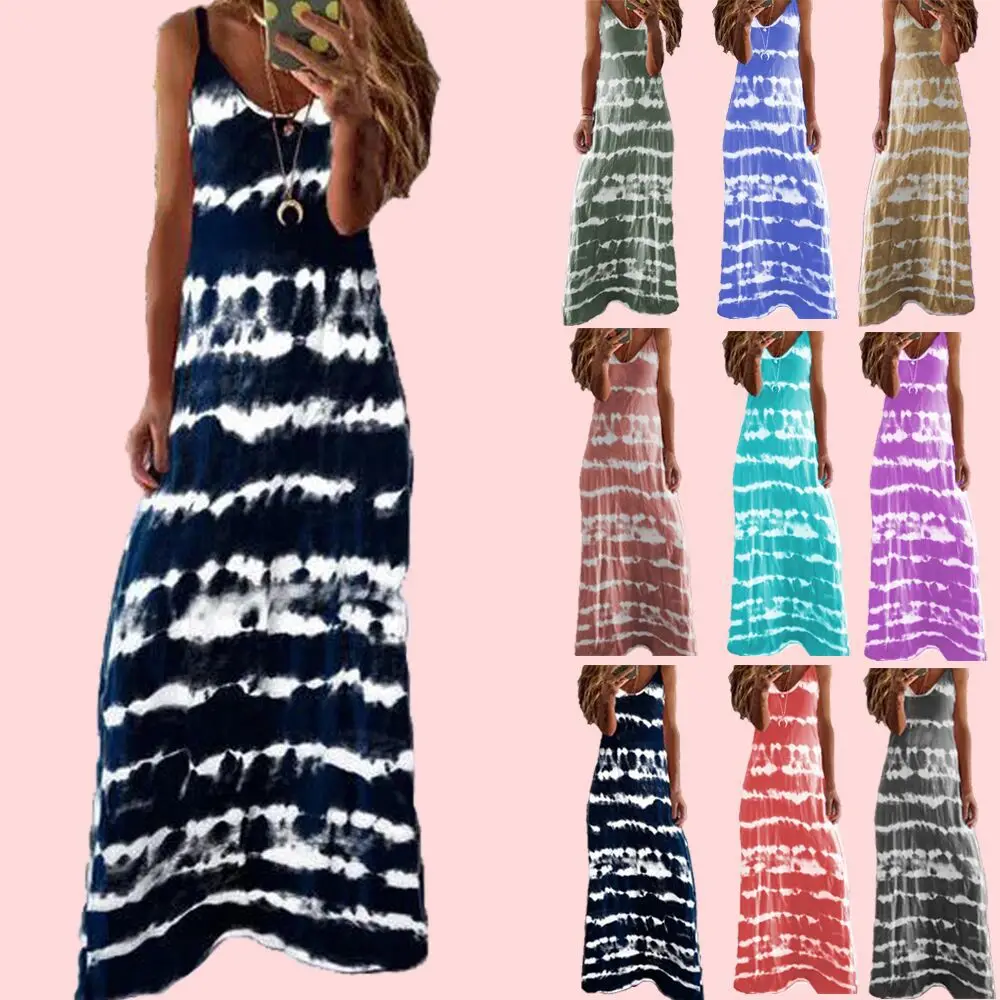 

New Summer Befree Beach Long Vintage Striped Casual Ruffles Elegant Maxi Strap Camis Silky 5XL Dress Vestidos Sexy Women