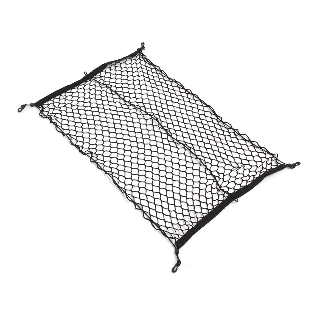 100 x 70cm Universal Black Nylon Car Trunk Net Luggage Storage Organizer Bag Rear Tail Mesh Network With 4 Hooks cargo net