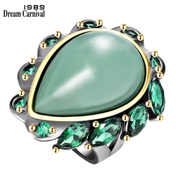 DreamCarnival1989 Exaggerate Women Ring Big Aventurine Green Zircon Wedding Engagement Classic Jewelry Fall Winter Party WA11935