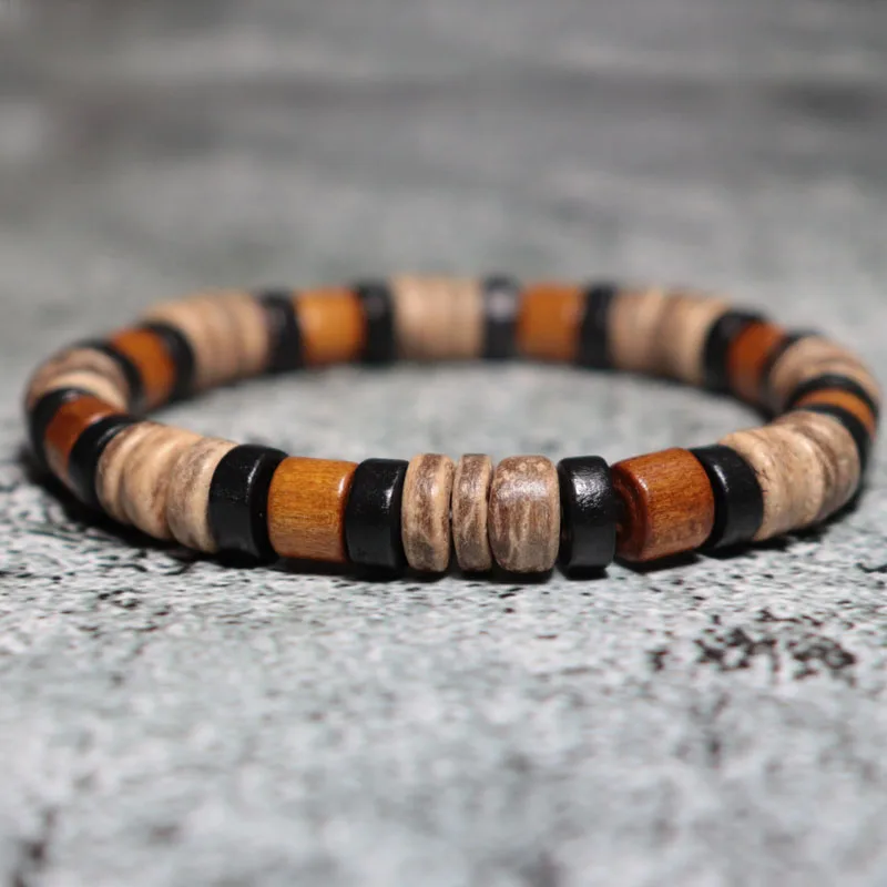 Natural Wenge Wooden Bracelet Men Meditation Yoga Braslet Punk Jewelry Gift For Boyfriend Pulseras Hombre Elastic Brazalete