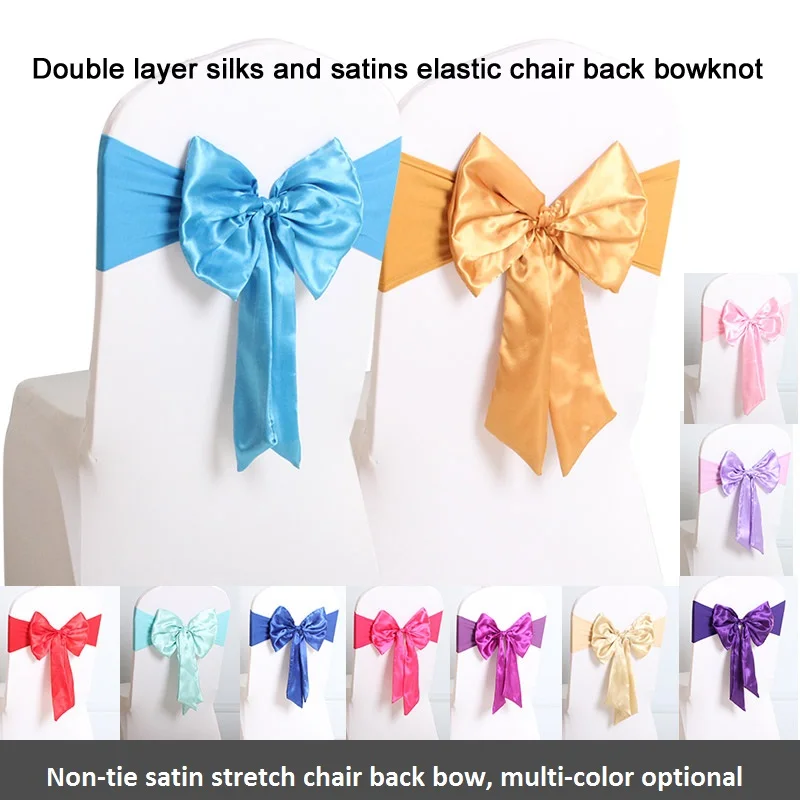 

Double Layer Silks and Satins Elastic Chair Back Bowknot Cover, Bow Decoration