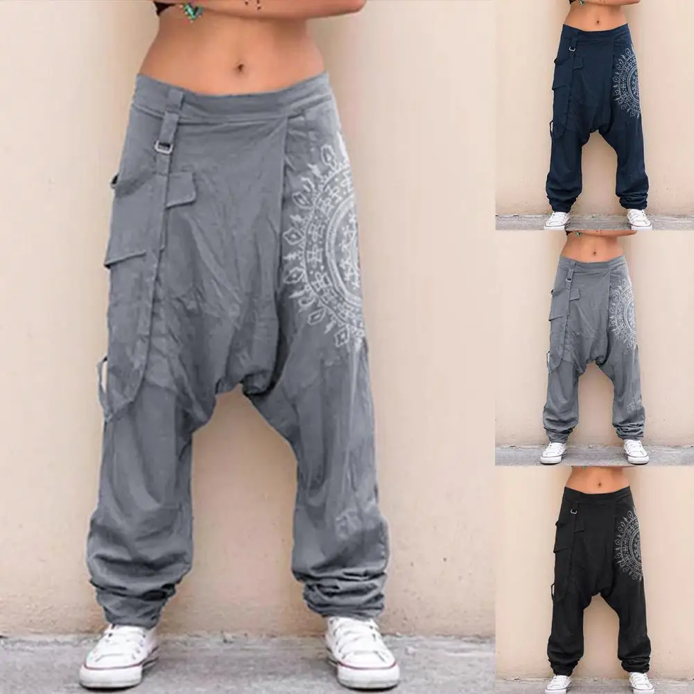 Pantalon Hip-hop décontracté pour hommes, taille basse, entrejambe tombant, imprimé rétro, Baggy, sarouel ample, élastique, Streetwear