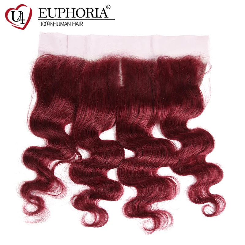 Bourgondië Body Wave Bundels Met Frontale 99J Rood Menselijk Haar Bundels Braziliaanse Remy 3 Bundels Met Kant Sluiting Frontale Euphoria