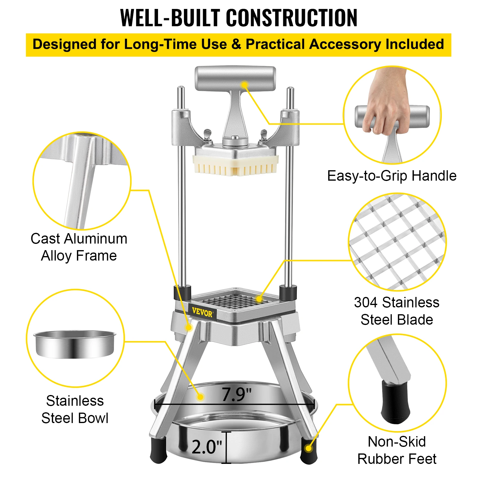 VEVOR خضروات تجارية الفاكهة المروحية المقامر 4 شفرات من الحديد الصلب دليل البصل أداة تقطيع الطماطم مطعم الفرنسية فراي القاطع