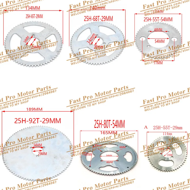 25H 55t 65t 68t 70t 80t 92t Tooth 29/54MM Rear Sprocket for 47CC 49CC Mini Moto ATV Quad Dirt Pit Pocket  2 Stroke Engine