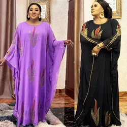 2024 Fashion Summer Autumn Free Size African Kaftan Dubai Loose Long Boubou Dress For Women Bat Sleeve Elegant Ladies Maxi Robe