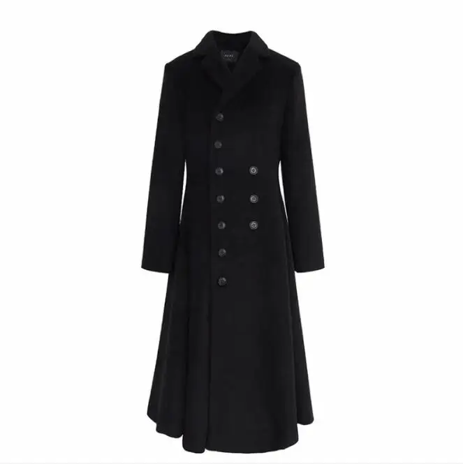 

Winter New Women Woolen Jacket Black Fashion Elegant Females Coat Slim Double Breasted Outerwear High Quality Korean