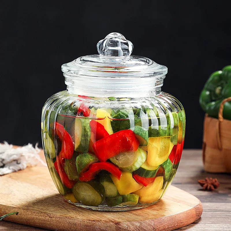 New Chinese style creative glasse pickle jar kitchen sealed jar transparent large glasses bottle food seasoning tea storage jar