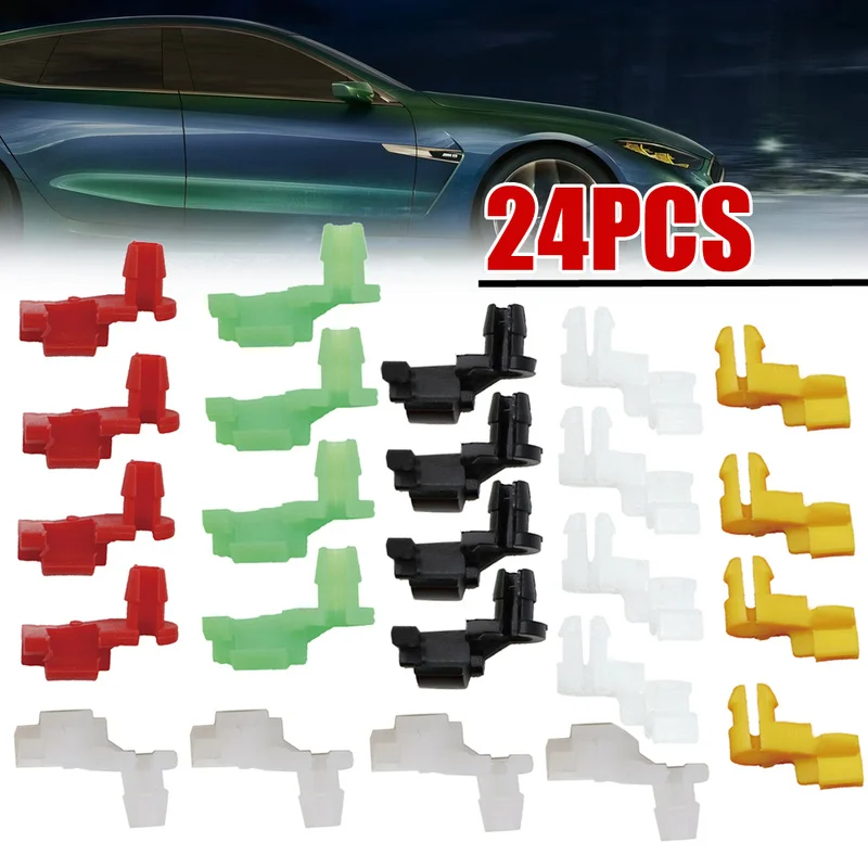 24Pcs 6 Sizes / Set Nylon Plastic Car Rivets Door Lock Rod Clips Rod Push Fasteners Clip Kit Car Trim Clip Accessories Universal