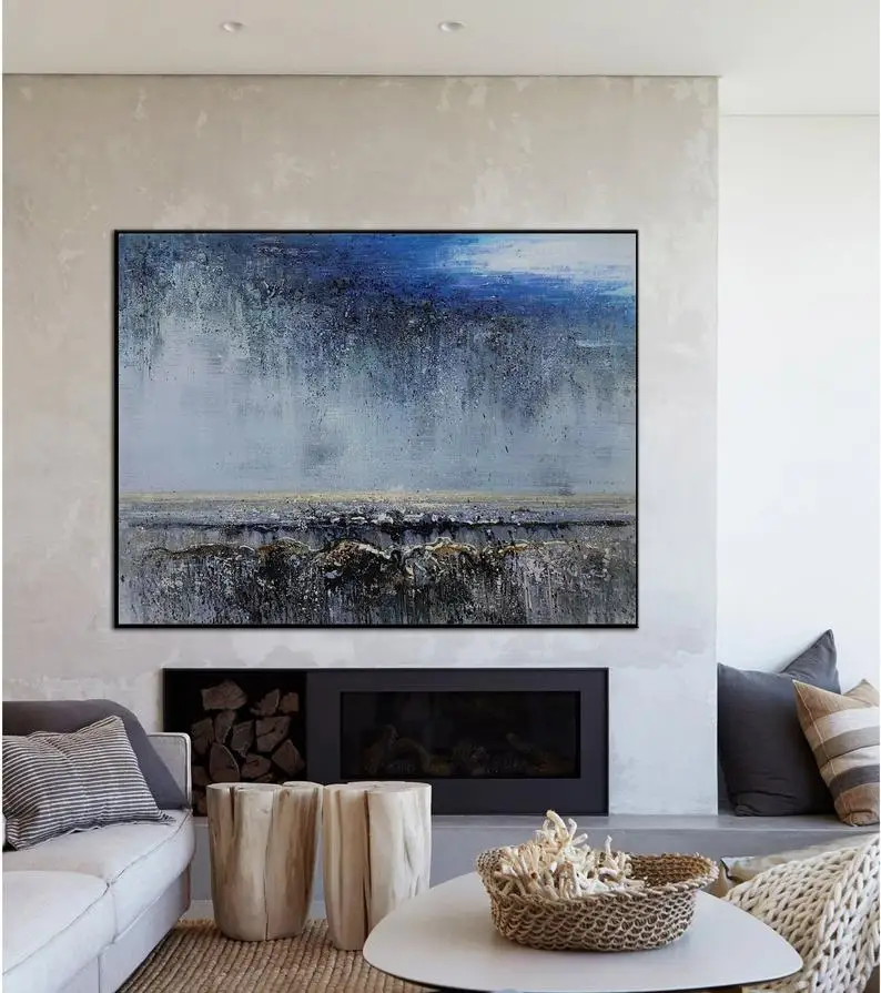 

Original Sky Landscape Abstract Painting Blue Abstract Art Grey Painting Abstract Oil Painting Large Wall Art Sea Painting