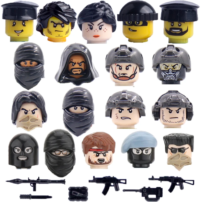 Modern Military Building Blocks Figures Mini Bricks Toys Gifts Police Weapons Guns Thief Turban Scarf Mask Helmet DIY Children