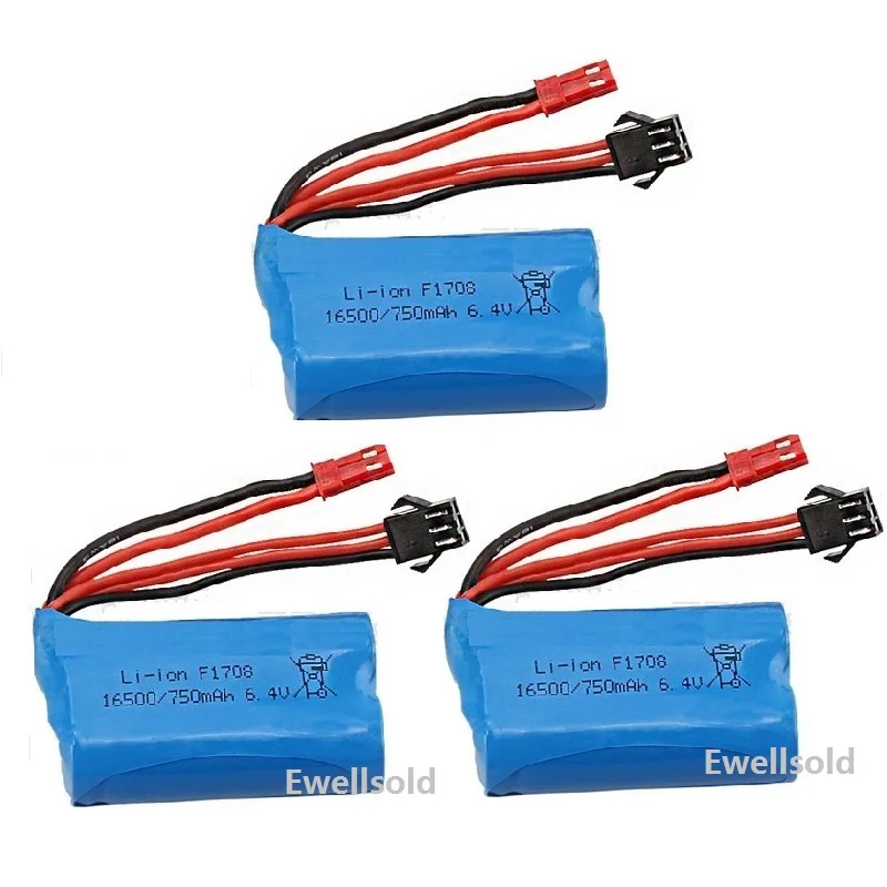 1- 3 szt. Akumulator litowo-jonowy 6,4 V 750 mAh do ciężarówki Wltoys A959-A A969-A A979-A K929-A R/C 6,4 v 750 mah