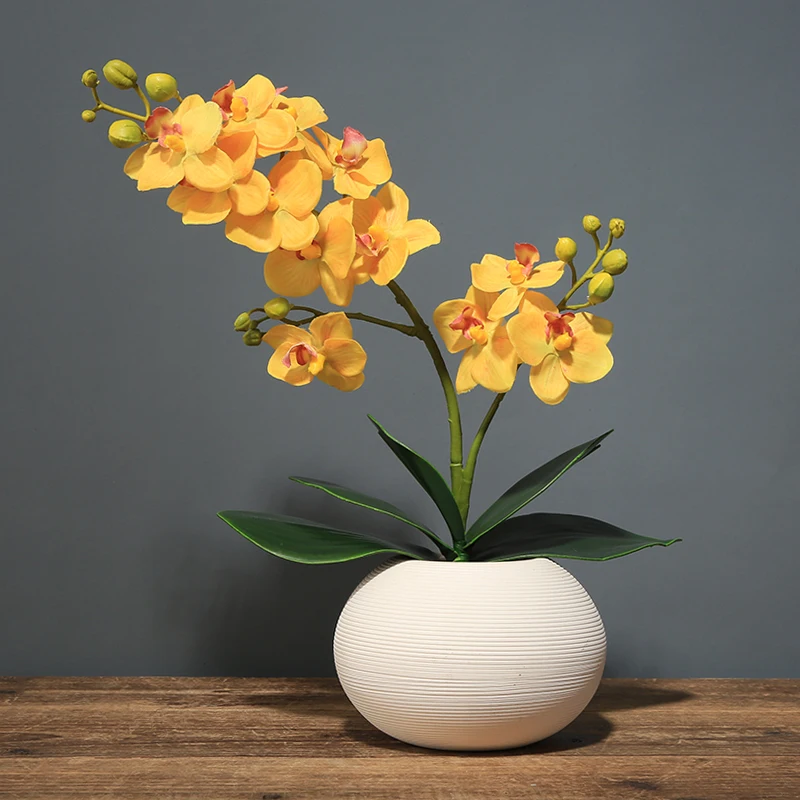 

Chinese Ceramic Vase Phalaenopsis Fake Flower Set Home Livingroom Desktop Furnishings Crafts Dining Table Ornaments Decoration