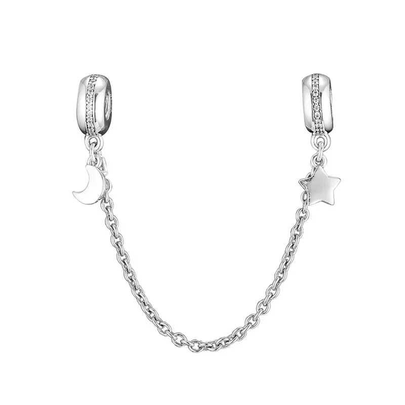 

Clear CZ Moon & Star Safety Chain Charm Beads for Jewelry Making DIY Silver 925 Jewelry Crystal Beads for Charms Bracelets Women