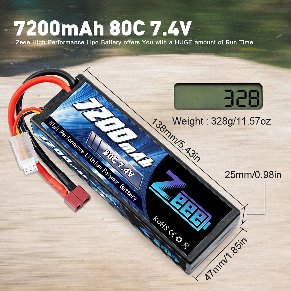 Аккумулятор LiPo Zeee 2S 7200 мАч, 7,4 В, 80C, с разъемом Deans