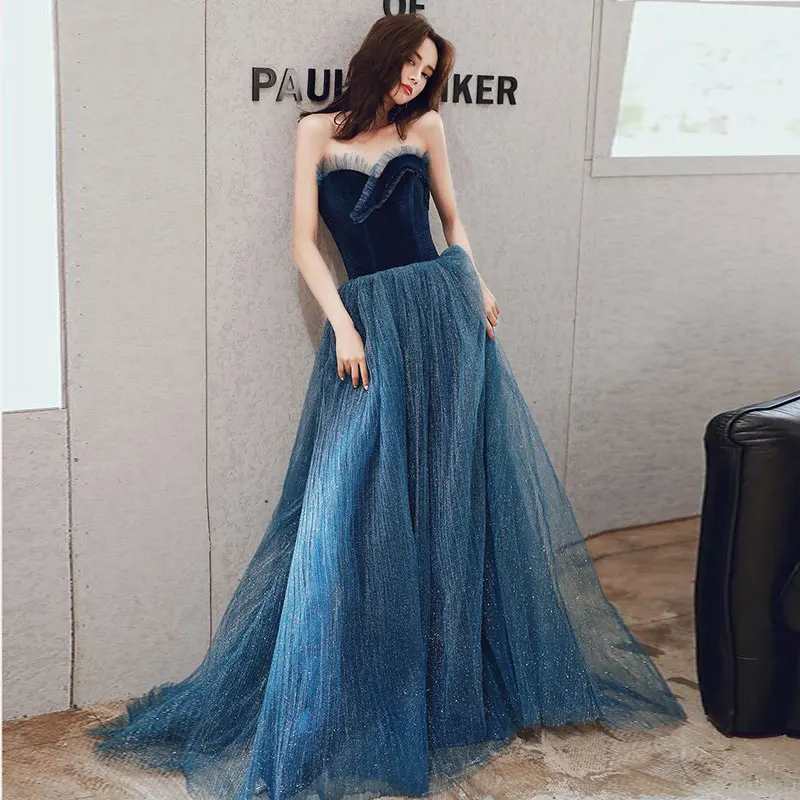 платье 2021 Lace Strapless Evening Dress Prom Party Gown Robe De Soiree Longue Formal Dress Simple Robe De Soiree