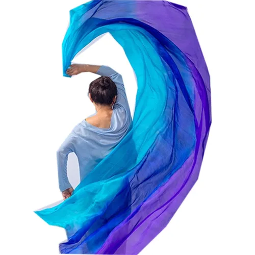 Imagen 2 del producto Mayorista, precio más barato, velos de seda para danza del vientre de seda Real personalizados, bufanda lanzada a mano, chal degradado 200cm 250cm 270cm 300cm