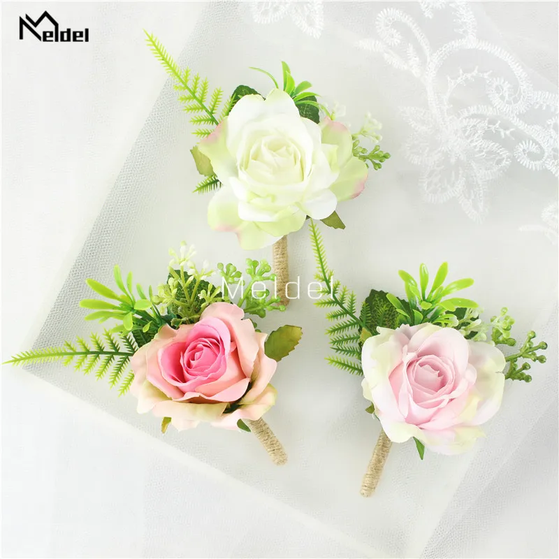 Artificial Rose Flower Groom Boutonniere Man Corsage Buttonholes Bridasmaids Wristband Wedding Flowers Man Suit Party Decoration