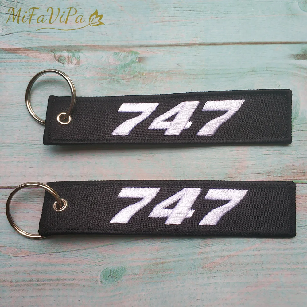 50 PCS Black White Boeing 747 Fashion Trinket Keychain Strap Embroidery Aviation Key Chain for Men Gift llavero Tag Keyrings