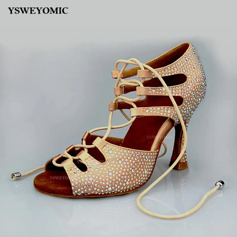 Cyrkonie buty do tańca towarzyskiego latynoamerykańskiego czarne ciało satynowe zamszowe podeszwa Meduim pięty 7cm 6cm 2inch Latin Salsa potańcówka buty