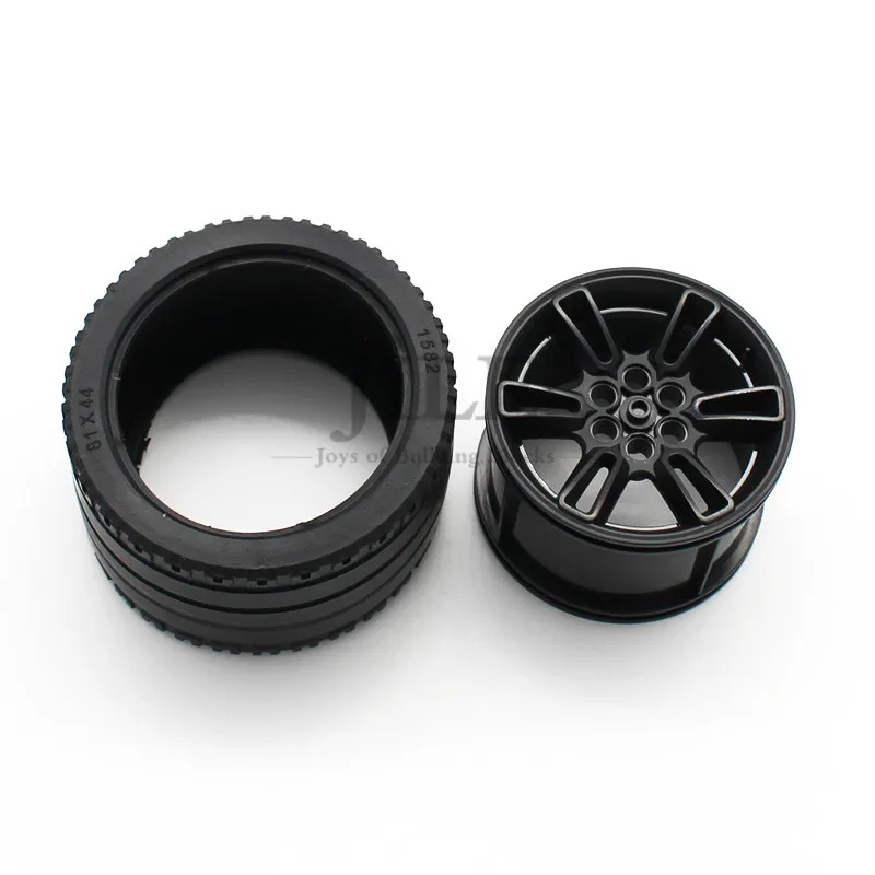 4set Technology Wheel 62.3 D.x42 Racing Large with Black Tire 81.6x44 ZR 23800 23799 Compatible 911 Building Blocks Bricks Car