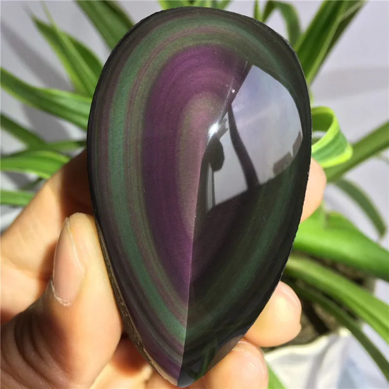 Rainbow Natural Obsidian Cat Eyes Quartz Crystal palm stones polished powerful chakras Healing