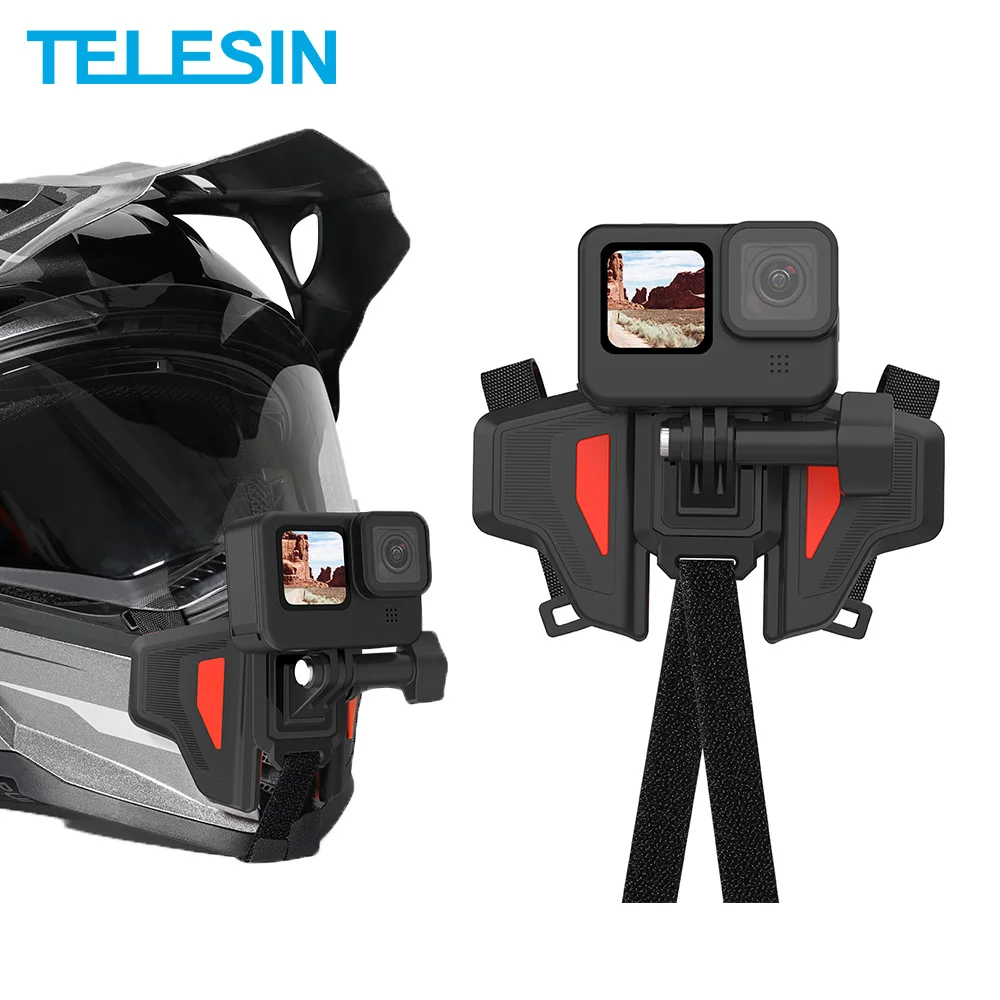 TELESIN Motorcycle Helmet Mount Strap Flodable Front Chin Mount for GoPro Hero 10 9 8 7 6 5 DJI Osmo Action Insta360 Accessories