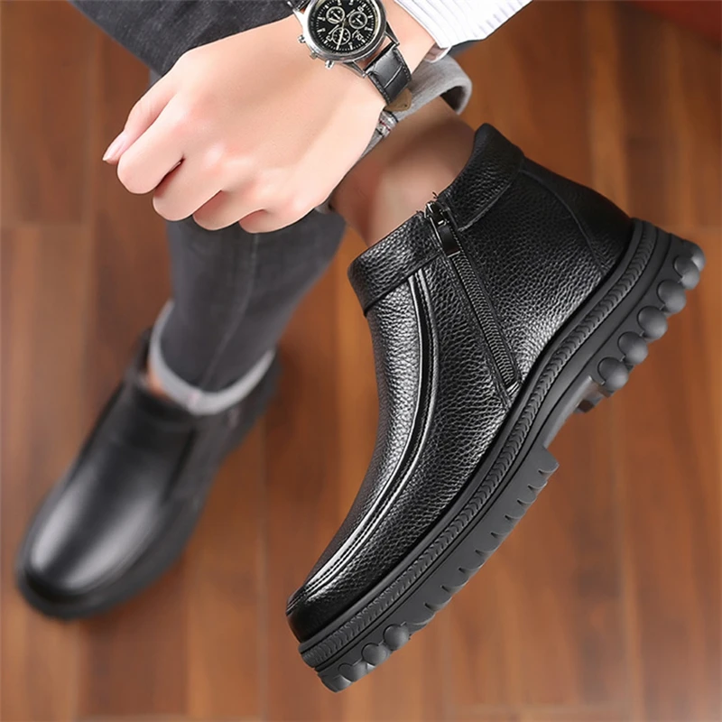 2023 Newly Man Winter Boots Quality Genuine Leather Shoes Brand White Warm Thicken Inner Boots 38-44 Man Snow Leather Boots