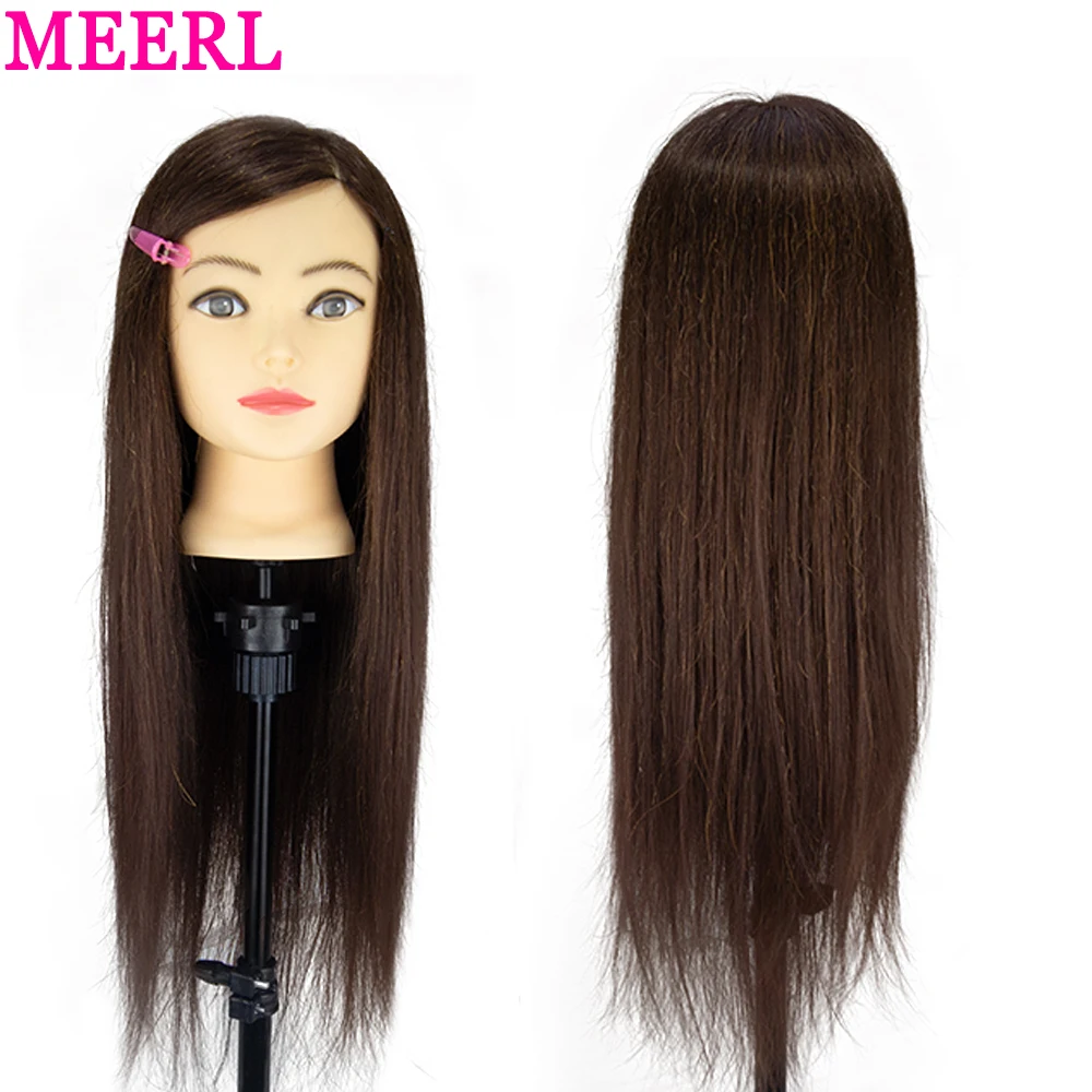 26\'\'80% Real Human Hair Mannequin Head For Hair Training Styling Professional Hairdressing Cosmetology Dolls Head For Hairstyles