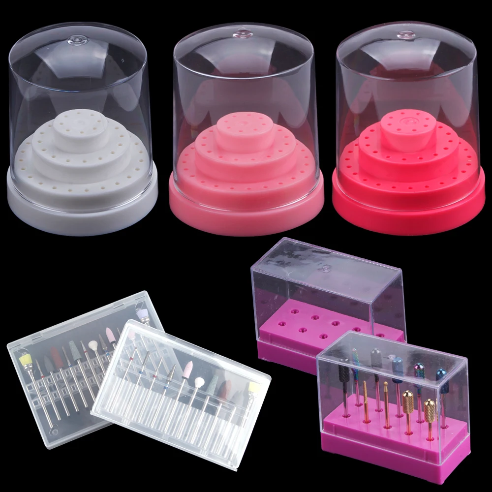 

10/14/20/48 Holes Nail Drill Bits Holder Cutters Stand Container Empty Storage Box Manicure Cases Organizer Acrylic Cover Tools