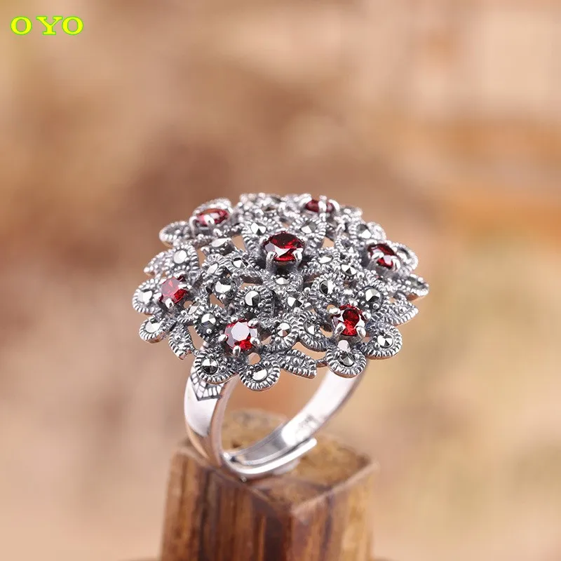 

Manufacturers selling Thai silver jewelry S925 sterling silver women's pomegranate red ring free shipping