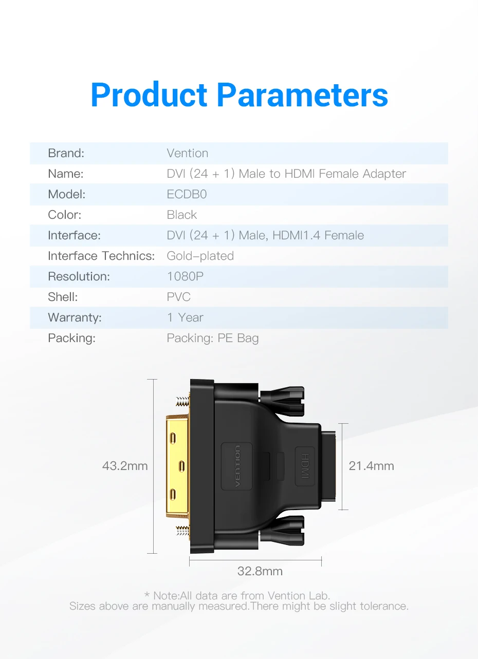 Vention DVI zu HDMI Adapter Bidirektionaler DVI D 24+1 Stecker auf HDMI Buchse Kabelanschluss Konverter für Projektor HDMI zu DVI – Detail 13
