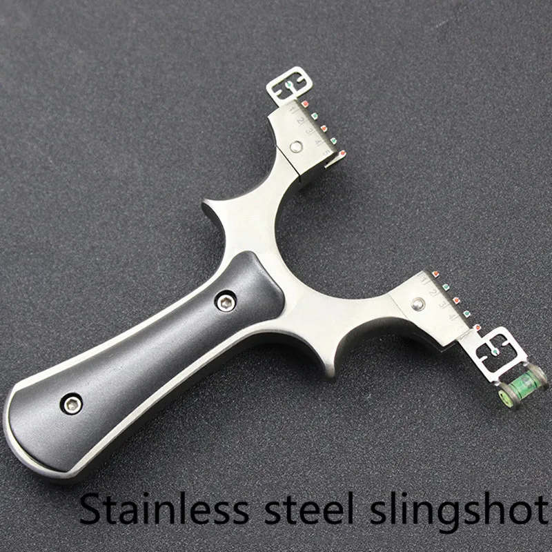 2021 New Stainless Steel Wire Metal Slingshot Flat Leather Great Power Outdoor Combat Sports Fast Compression Fiber Optic Sight