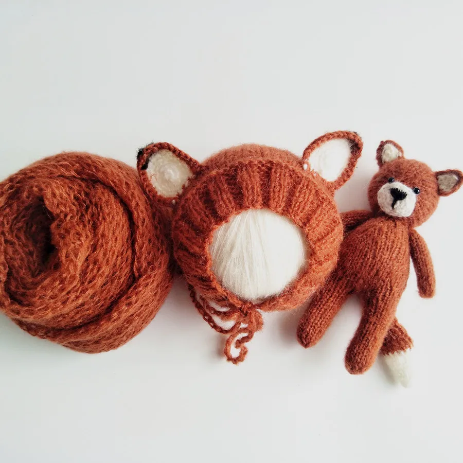 Newborn Baby Knitted Hat Set Newborn Photography Props Newborn Cute Fox Doll Newborn Wrap Set