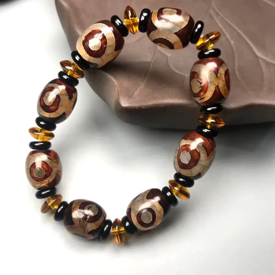 Wonderful Brown Tibetan Dzi Bead Bangle Amulet 3 eyes Bead bracelet Lucky Talisman