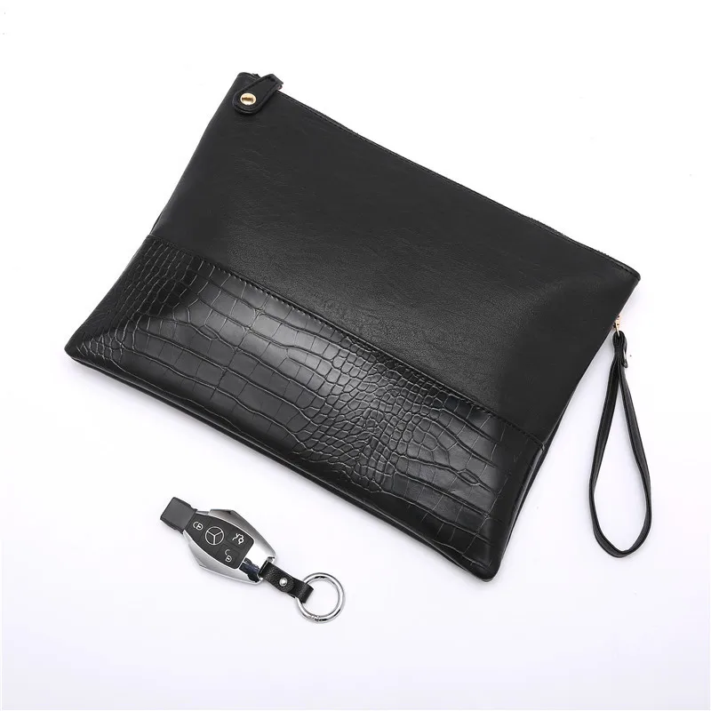 Men Leather Day Clutch Envelope Hand Bag Alligator Patchwork Business Male Bags Vintage Soft Large Office Wallet For Phone XA70C