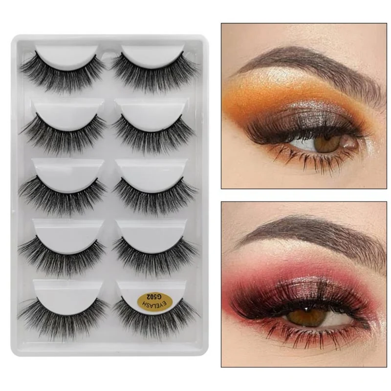 Faux cils en poils de vison, 5 paires, naturels, fins, recourbés à la main, pour la beauté des yeux, #