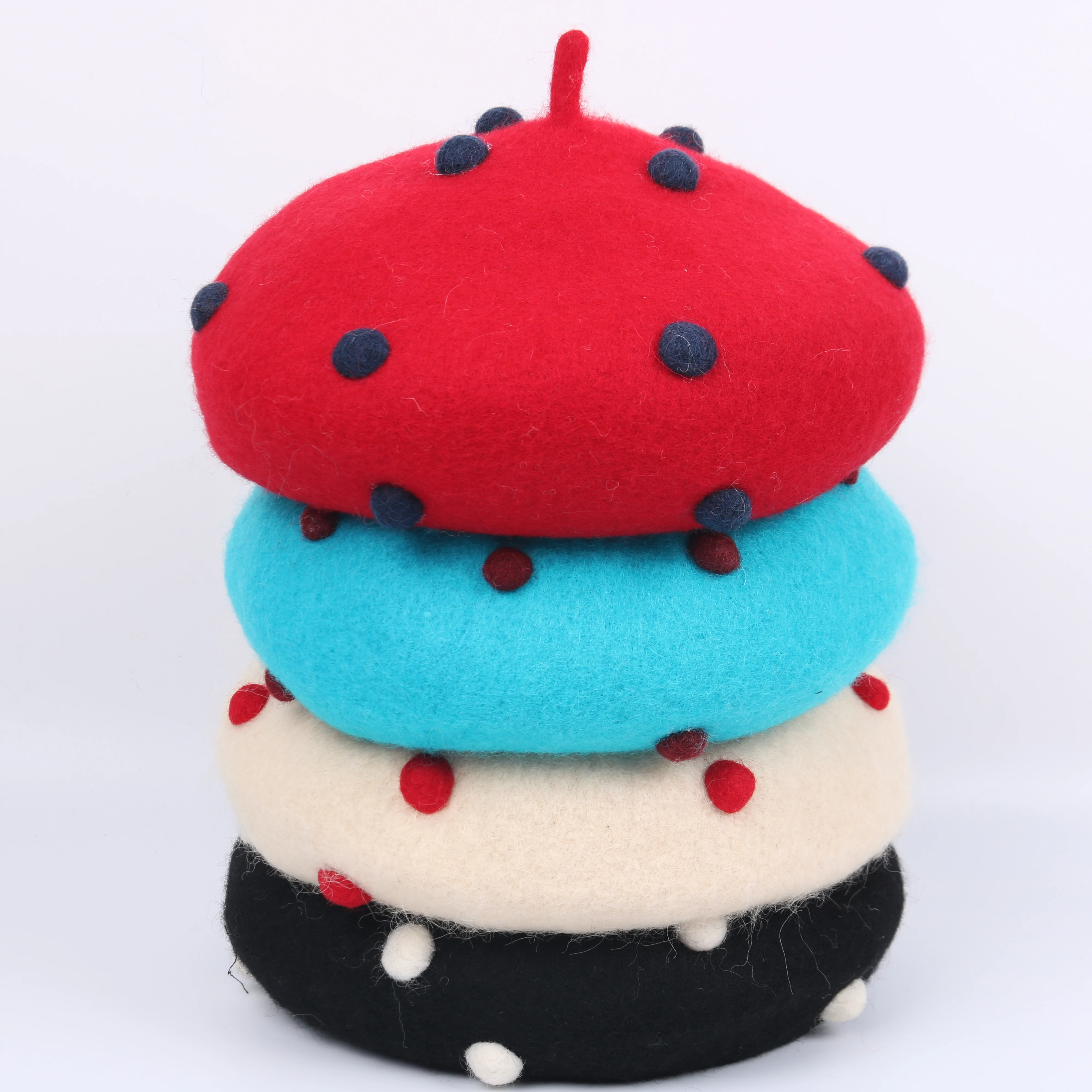 2021 Parent-child Japanese Girl Kawaii Polka Dot Beret Winter Wool Warm Painter Hat Handmade Woolen Hat Zachte Baret