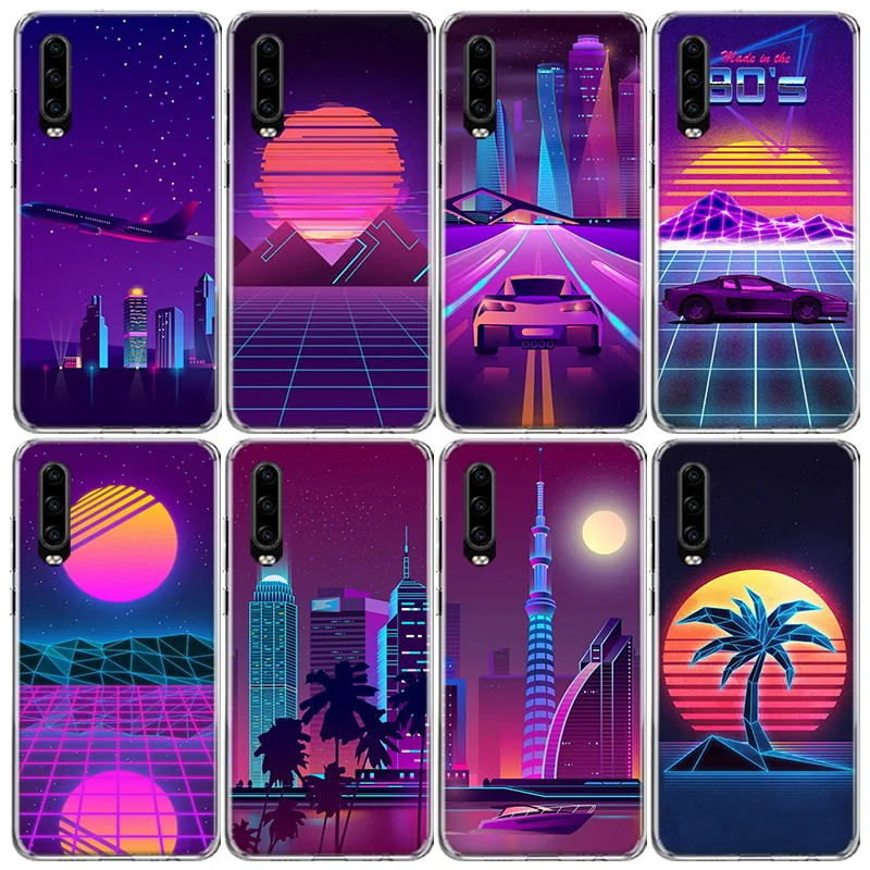 Synthwave Retro 80s Neon colorful Phone Case For Huawei P50 P40 Pro P30 Lite P20 P10 Mate 10 20 Lite 30 40 Pro Cover Coque