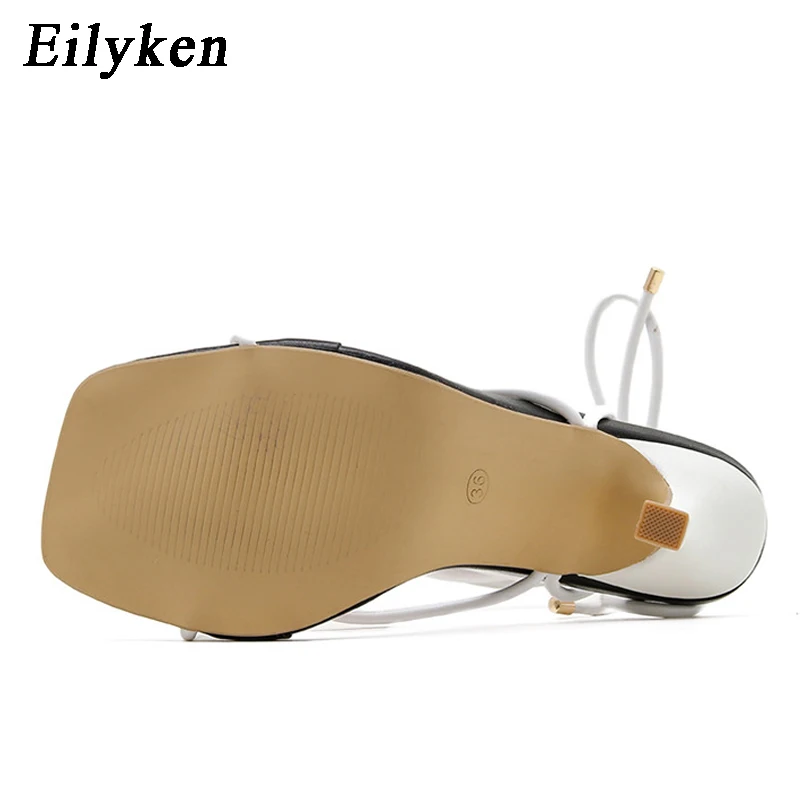 Eilyken New Fashion Sexy sznurowane damskie sandały z kwadratowym noskiem cienki obcas z krzyżem wiązane buty imprezowe wysoki obcas 9CM czarny