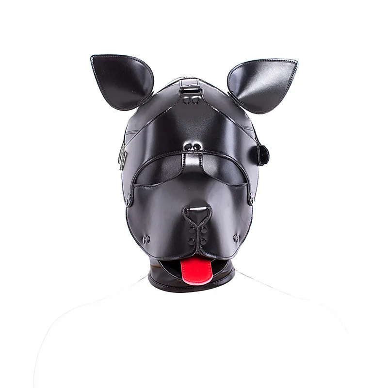 Black High Quality Adjustable Leather Erotic Dog Mask Bdsm Bondage Hood for Fetish Pup Cosplay Role Play Costumes Sex Products