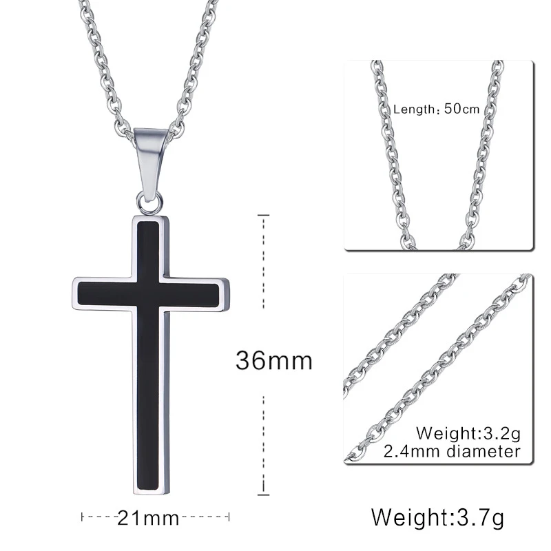 Vnox Minimalist Cross Pendants for Men Black Stainless Steel Necklace Jesus Christ Jesus Prayer Church Jewelry