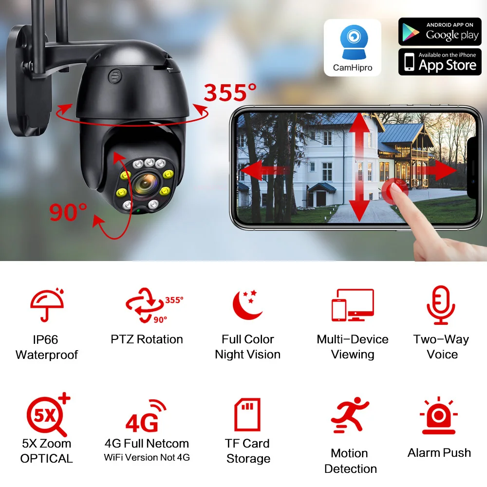 YSA 5MP Wireless 4G WIFI Security IP Camera 1080P HD 5X Optical Zoom PTZ Outdoor Auto Tracking CCTV Surveillance Cam CamHipro