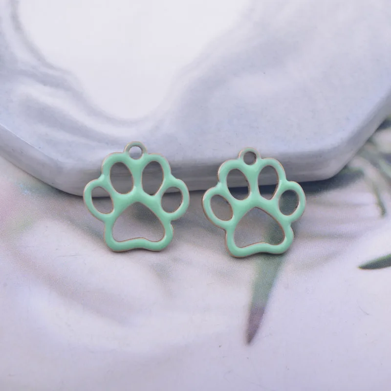 30pcs 10*9mm Copper Bear Paw Shape Charms Both Side Enamelled Pendant DIY Jewelry Earring Making