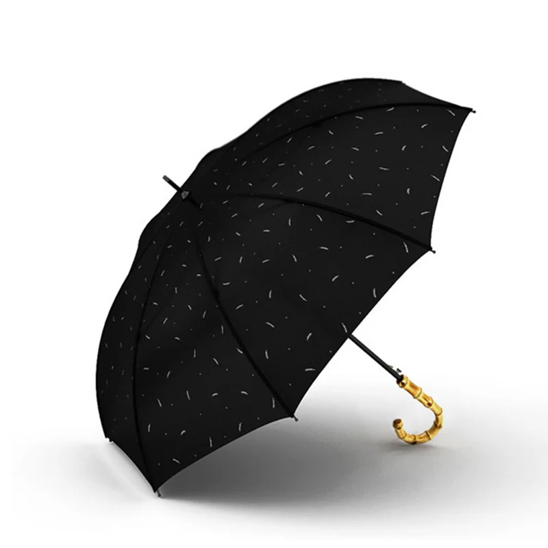 OLYCAT-Bamboo Cane Long Wooden Bent Handle, Windproof and UV Proof, Large Sunny and Rainy Umbrellas for Business Men