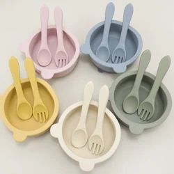 BPA Free Soft Silicone Spoon For Baby Utensils Set Auxiliary Food Toddler Learn To Eat Training Bendable Fork Children Tableware