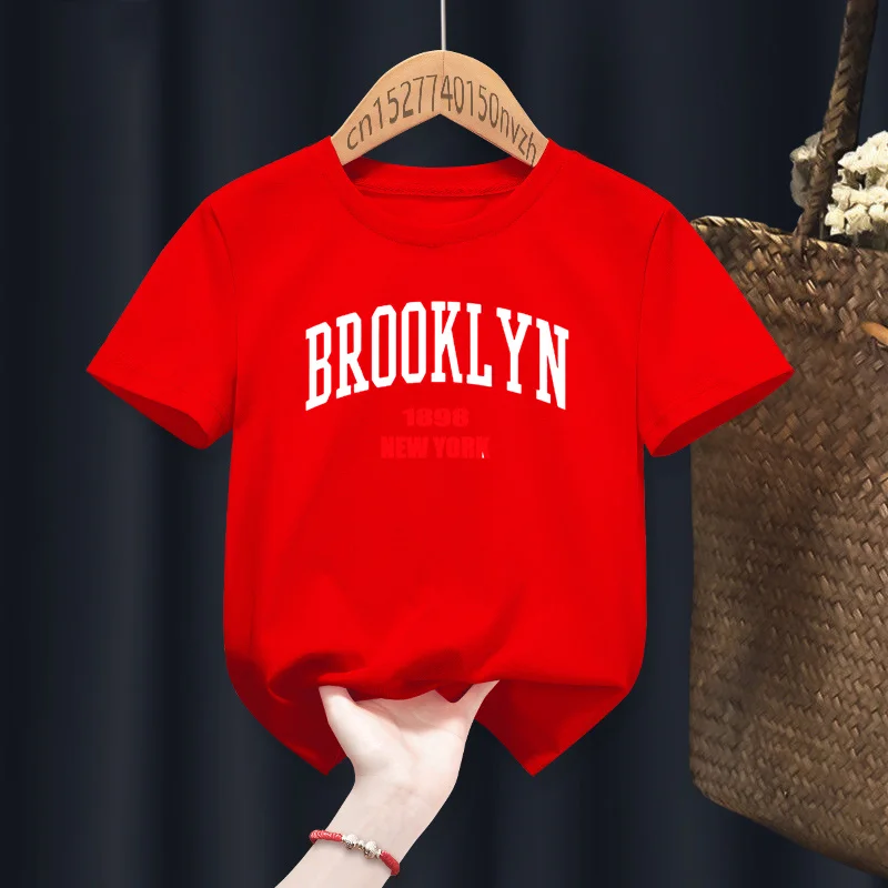 Brooklyn 1898 New York Boy Girl T-shirts Kid Children Letter Clothes Baby Black Harajuku Kawaii Tops Gift Present ,Drop Ship